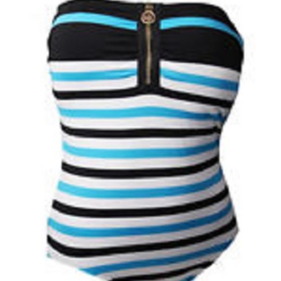 Michael Kors Striped Zip Front One Piece Swimsuit - Picture 2 of 5